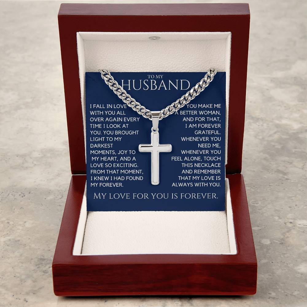 Gift For Husband -  My Forever - Custom Engraved Cross Necklace