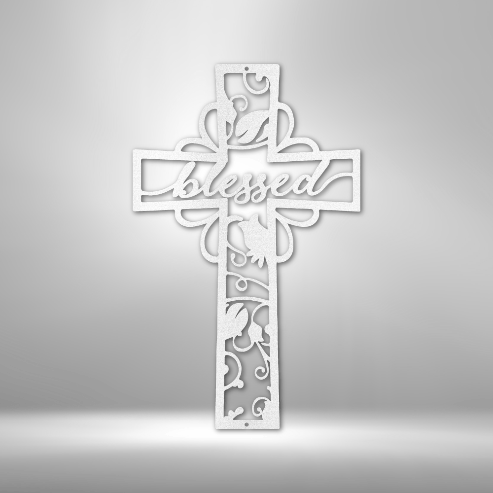 Blessed Cross Christian Sign Wedding Gift for Couple Blessed Sign Metal Sign Anniversary Gift Bridal Shower Gift