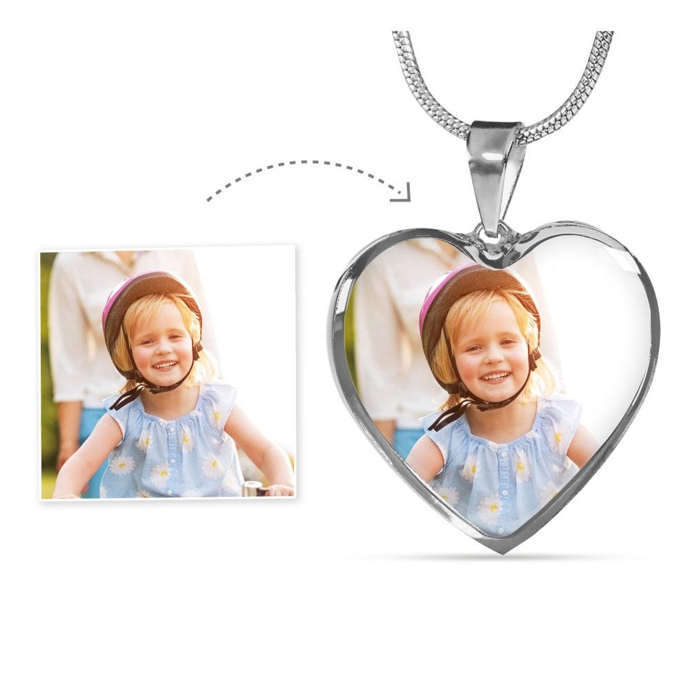 Custom Flower Girls Picture Upload Heart Necklace