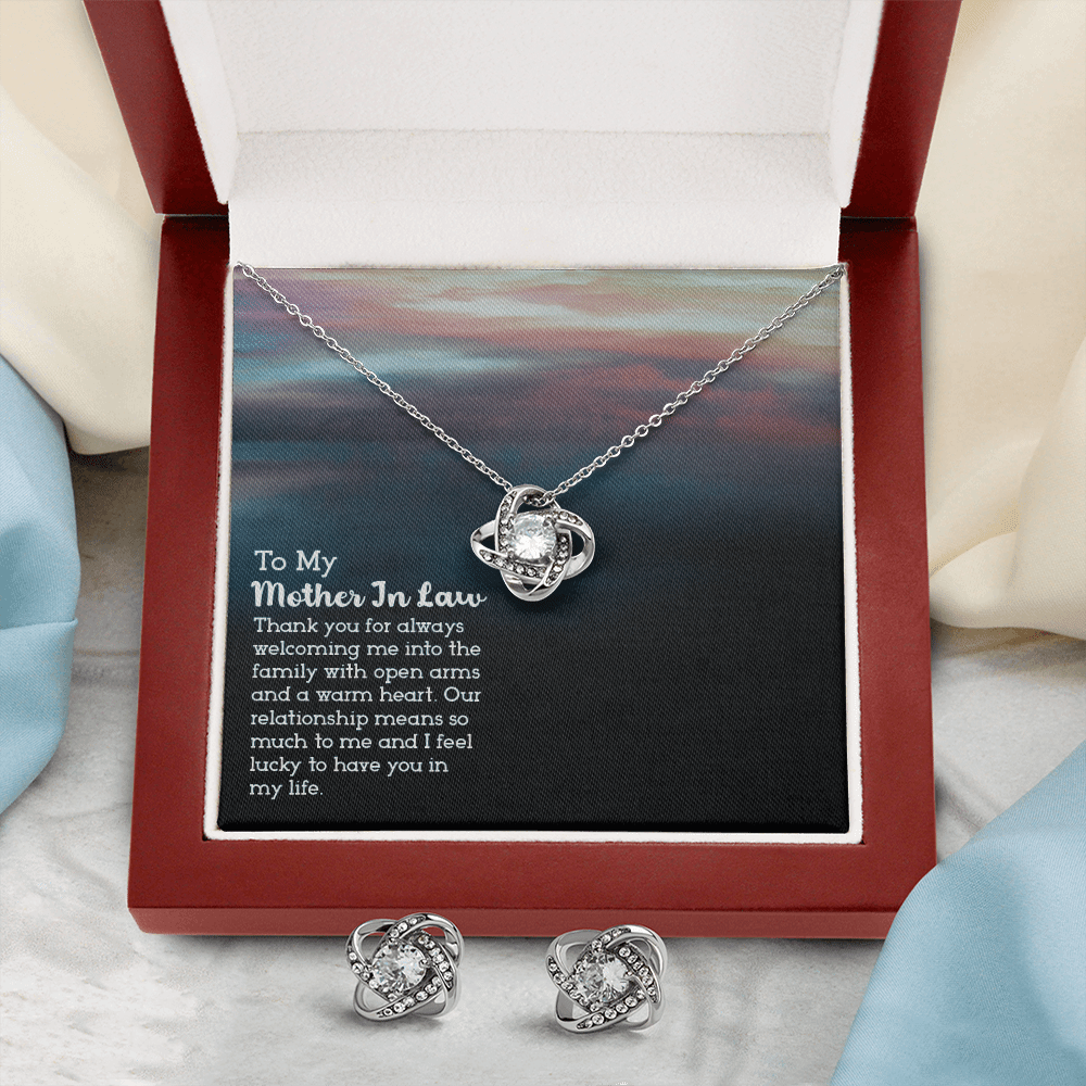 Gift for Mother In Law - Thank You - Love Knot Earring & Necklace Set