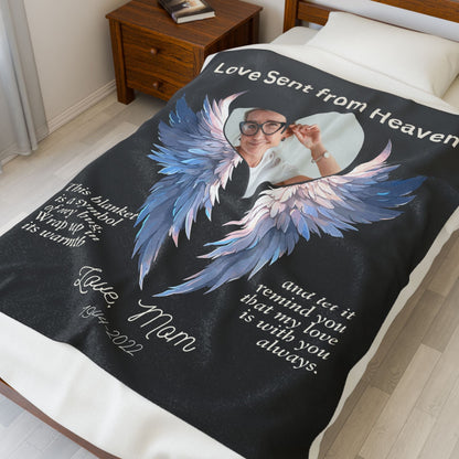 Love Sent From Heaven 1 Photo Upload Velveteen Plush Blanket