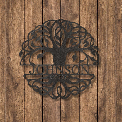 Custom Tree of Life Monogram Metal Wall Sign