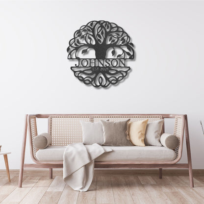 Custom Tree of Life Monogram Metal Wall Sign
