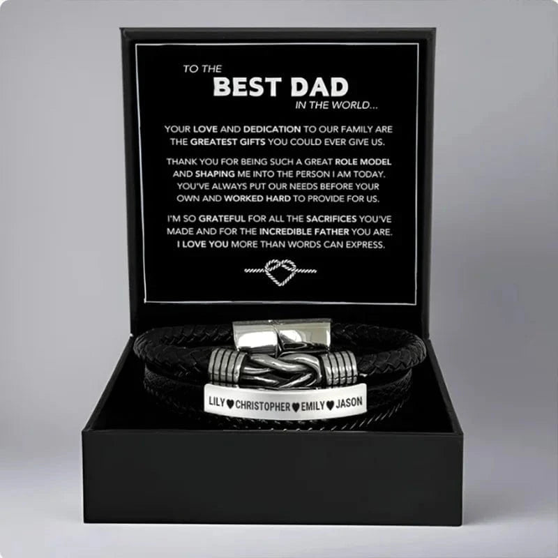 To My Dad Custom Engraved Family Names Three Layer Leather Bracelet