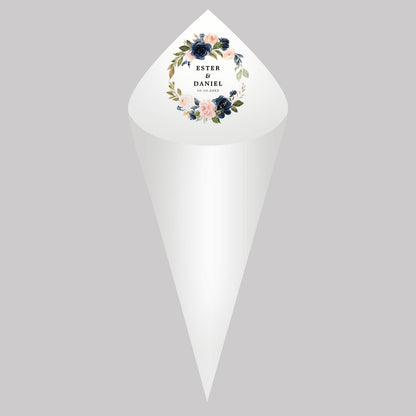 30Pcs Personalized Wedding Cones,White Paper Size 16x16cm ,Custom Name Date Confetti Toss Cones for Bridal Shower Party Favors