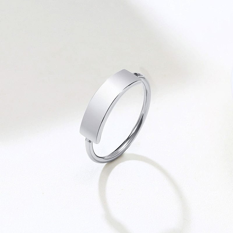 Minimalist Rectangle Signet Rings for Women, Personalized Name Stamp Band Gold Tone Stainless Steel Jewelry Custom Initial Gift