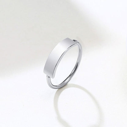 Minimalist Rectangle Signet Rings for Women, Personalized Name Stamp Band Gold Tone Stainless Steel Jewelry Custom Initial Gift