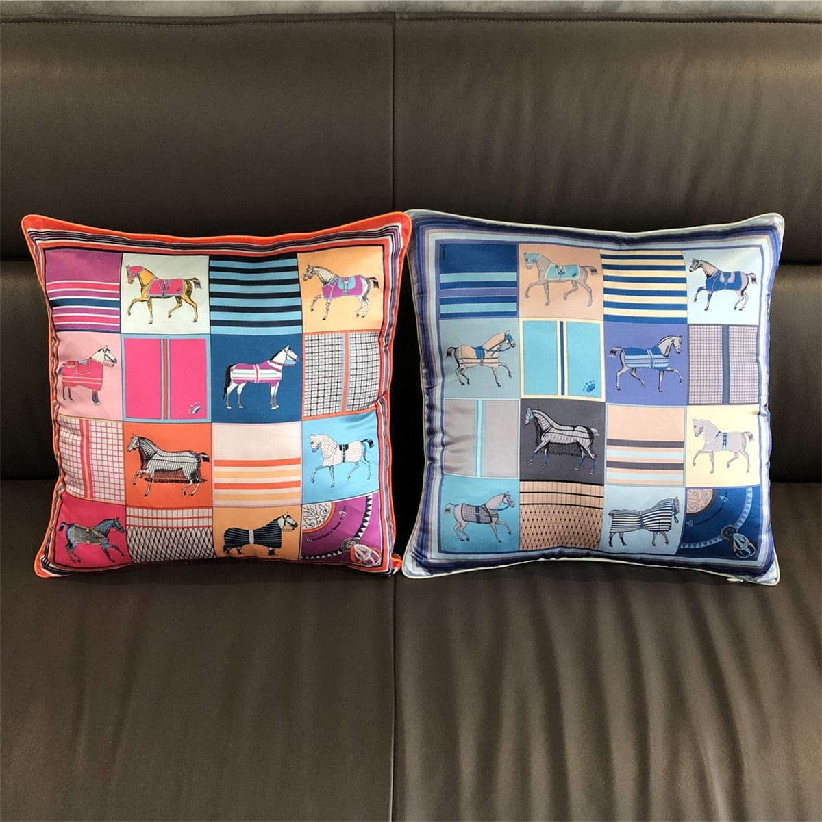 New Silk Pillowcase Brand Design Plaid Horse Sofa Throw Pillow Chair Car Cushion Cover Home Decoration Fashion Pillow