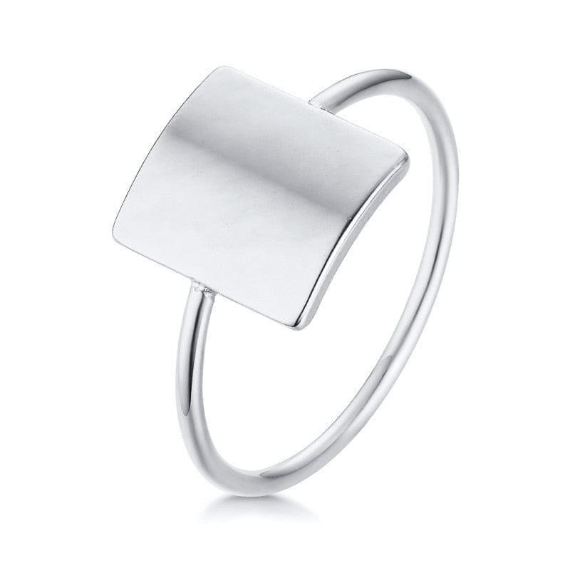Minimalist Rectangle Signet Rings for Women, Personalized Name Stamp Band Gold Tone Stainless Steel Jewelry Custom Initial Gift