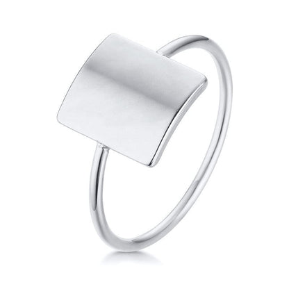 Minimalist Rectangle Signet Rings for Women, Personalized Name Stamp Band Gold Tone Stainless Steel Jewelry Custom Initial Gift