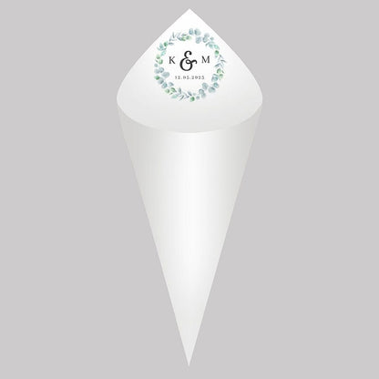 30Pcs Personalized Wedding Cones,White Paper Size 16x16cm ,Custom Name Date Confetti Toss Cones for Bridal Shower Party Favors