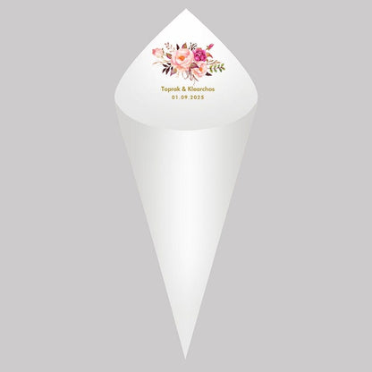 30Pcs Personalized Wedding Cones,White Paper Size 16x16cm ,Custom Name Date Confetti Toss Cones for Bridal Shower Party Favors