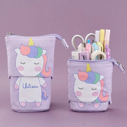 Kids Creative Retractable cat pencil case school stationery bag Kawaii Pencil cases canvas big cute pen holder gifts for kids pen bag
