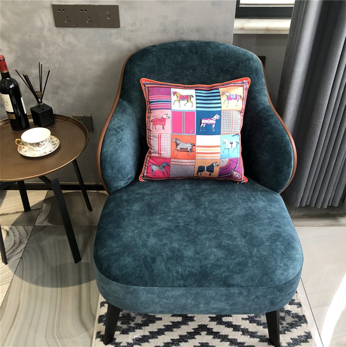 New Silk Pillowcase Brand Design Plaid Horse Sofa Throw Pillow Chair Car Cushion Cover Home Decoration Fashion Pillow