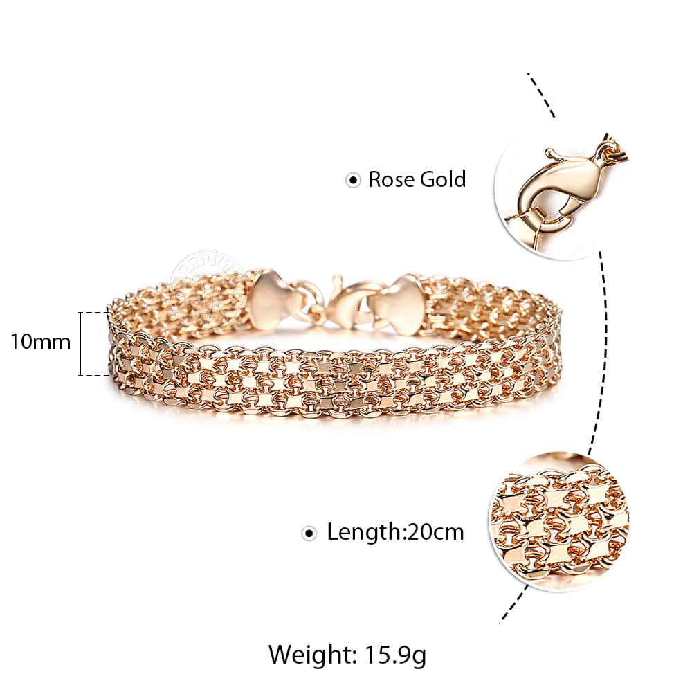 Rose Gold Color Figaro Curb Cuban Link Chain Bracelet for Women Men Smooth Wrist Jewelry Gifts Lobster Clasp