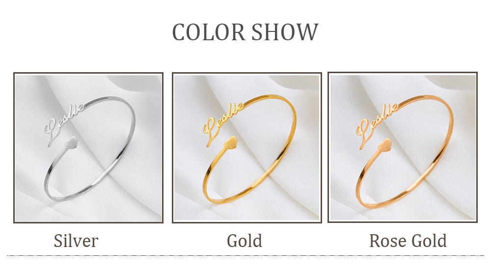Personalized Custom Name Bracelet for Women New Stainless Steel Open Adjustable Heart Bracelet Girl Dainty Jewelry Wedding Gift