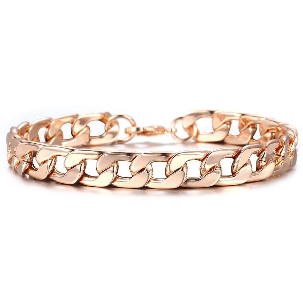Rose Gold Color Figaro Curb Cuban Link Chain Bracelet for Women Men Smooth Wrist Jewelry Gifts Lobster Clasp