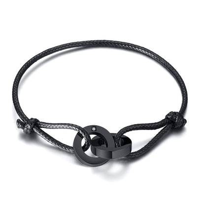 Custom Name Interlocked Circle Charm Bracelet for Men Women Adjustable Length Chain Engrave Initial Casual Couple Gift