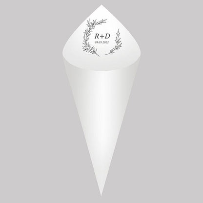 30Pcs Personalized Wedding Cones,White Paper Size 16x16cm ,Custom Name Date Confetti Toss Cones for Bridal Shower Party Favors