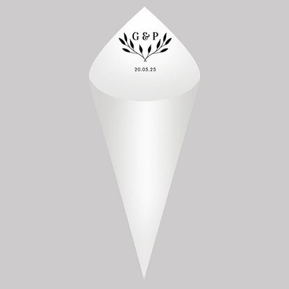30Pcs Personalized Wedding Cones,White Paper Size 16x16cm ,Custom Name Date Confetti Toss Cones for Bridal Shower Party Favors