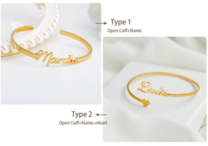Personalized Custom Name Bracelet for Women New Stainless Steel Open Adjustable Heart Bracelet Girl Dainty Jewelry Wedding Gift