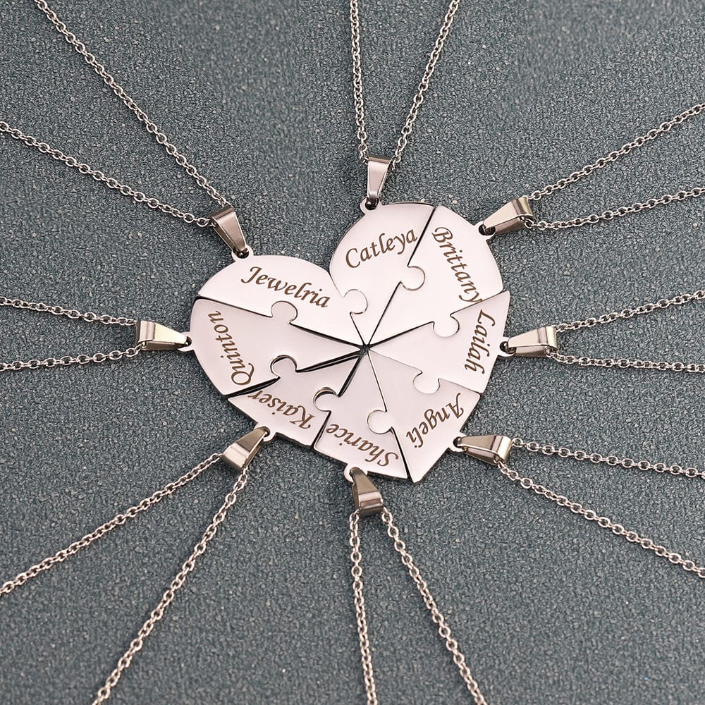 Custom Names Heart Necklace Heart Puzzle Necklace Engraved Names Puzzled Hearts Pendant