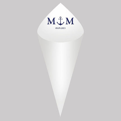 30Pcs Personalized Wedding Cones,White Paper Size 16x16cm ,Custom Name Date Confetti Toss Cones for Bridal Shower Party Favors