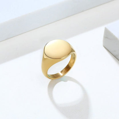 Minimalist Rectangle Signet Rings for Women, Personalized Name Stamp Band Gold Tone Stainless Steel Jewelry Custom Initial Gift