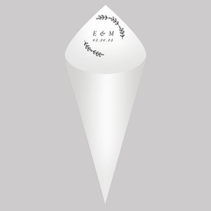 30Pcs Personalized Wedding Cones,White Paper Size 16x16cm ,Custom Name Date Confetti Toss Cones for Bridal Shower Party Favors
