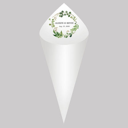30Pcs Personalized Wedding Cones,White Paper Size 16x16cm ,Custom Name Date Confetti Toss Cones for Bridal Shower Party Favors