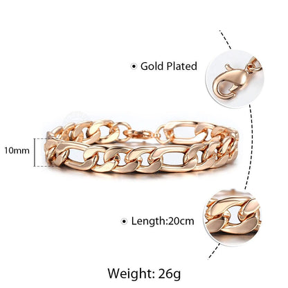 Rose Gold Color Figaro Curb Cuban Link Chain Bracelet for Women Men Smooth Wrist Jewelry Gifts Lobster Clasp