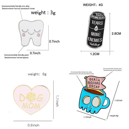 Blue Skull Coffee Cup DEATH BEFORE DECAF Don't Be A Heart Balck Tear Can Enamel Brooches Lapel Pin