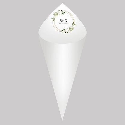 30Pcs Personalized Wedding Cones,White Paper Size 16x16cm ,Custom Name Date Confetti Toss Cones for Bridal Shower Party Favors