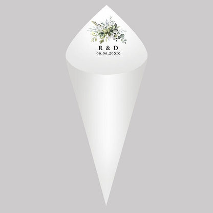 30Pcs Personalized Wedding Cones,White Paper Size 16x16cm ,Custom Name Date Confetti Toss Cones for Bridal Shower Party Favors