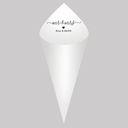 30Pcs Personalized Wedding Cones,White Paper Size 16x16cm ,Custom Name Date Confetti Toss Cones for Bridal Shower Party Favors
