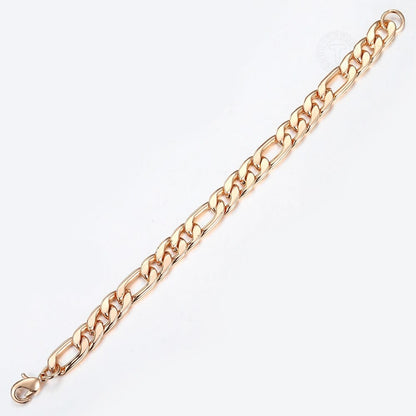 Rose Gold Color Figaro Curb Cuban Link Chain Bracelet for Women Men Smooth Wrist Jewelry Gifts Lobster Clasp