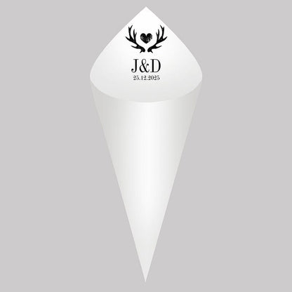 30Pcs Personalized Wedding Cones,White Paper Size 16x16cm ,Custom Name Date Confetti Toss Cones for Bridal Shower Party Favors