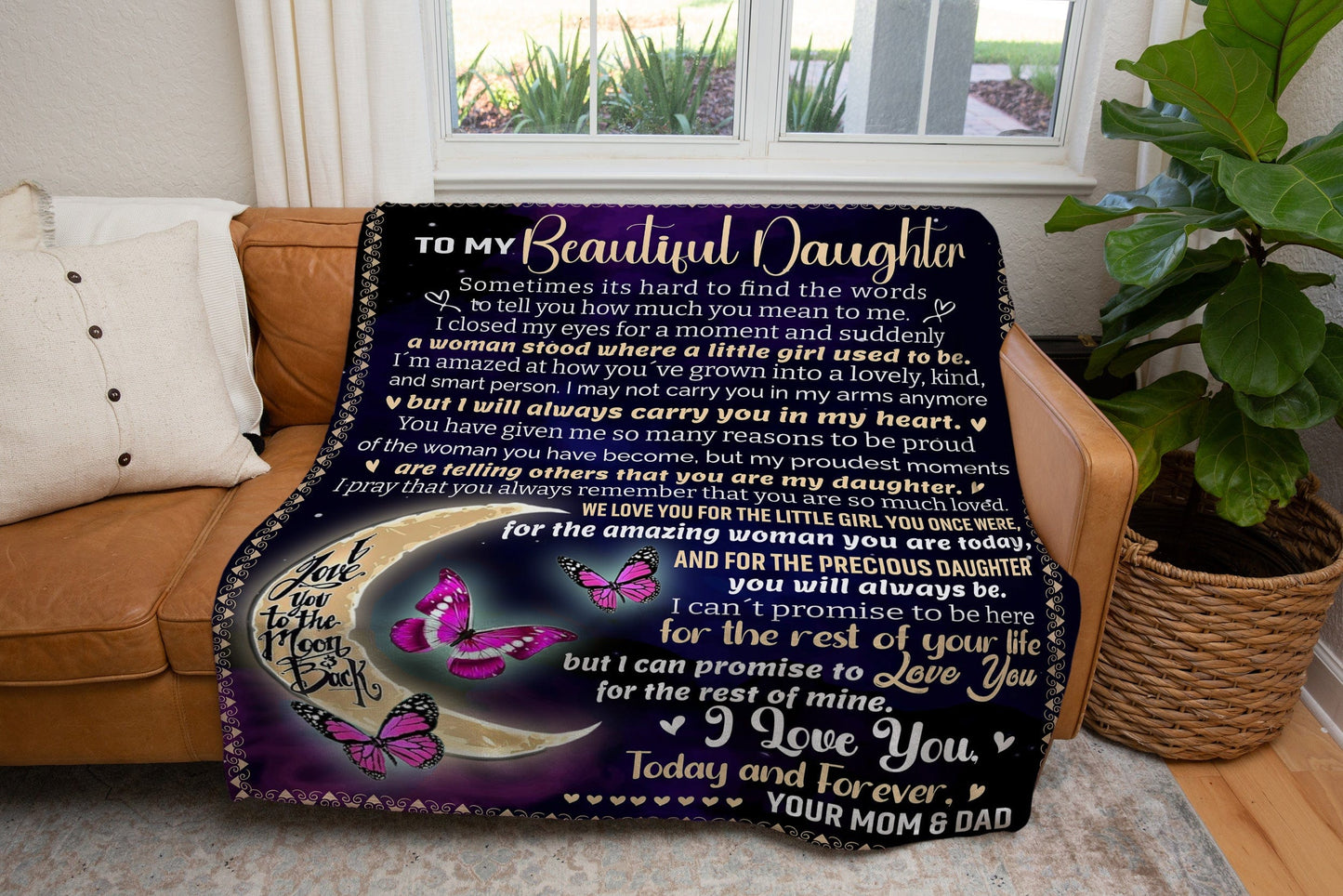 Gift For Beautiful Daughter Pink Butterflies Large Cozy Blanket