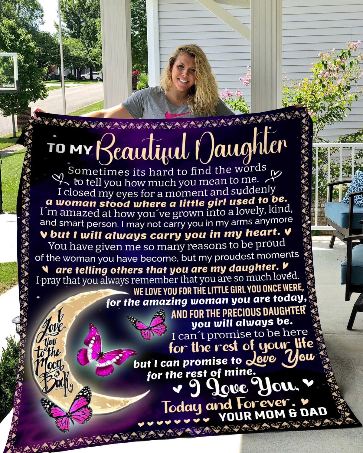 Gift For Beautiful Daughter Pink Butterflies Large Cozy Blanket