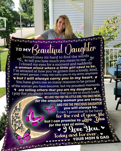 Gift For Beautiful Daughter Pink Butterflies Large Cozy Blanket