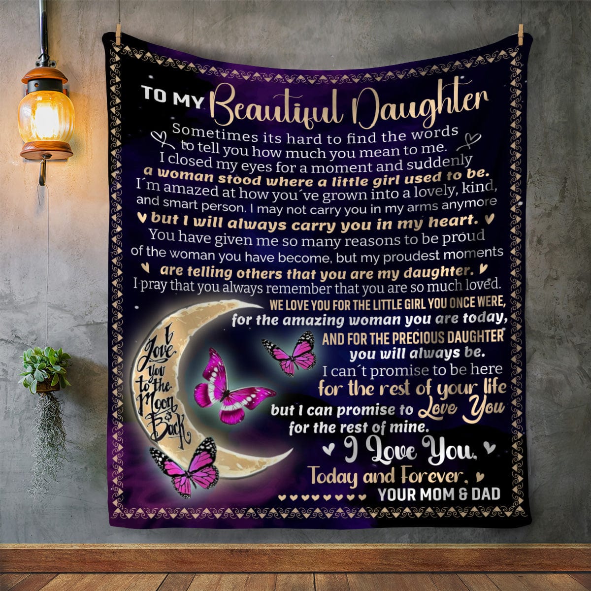 Gift For Beautiful Daughter Pink Butterflies Large Cozy Blanket