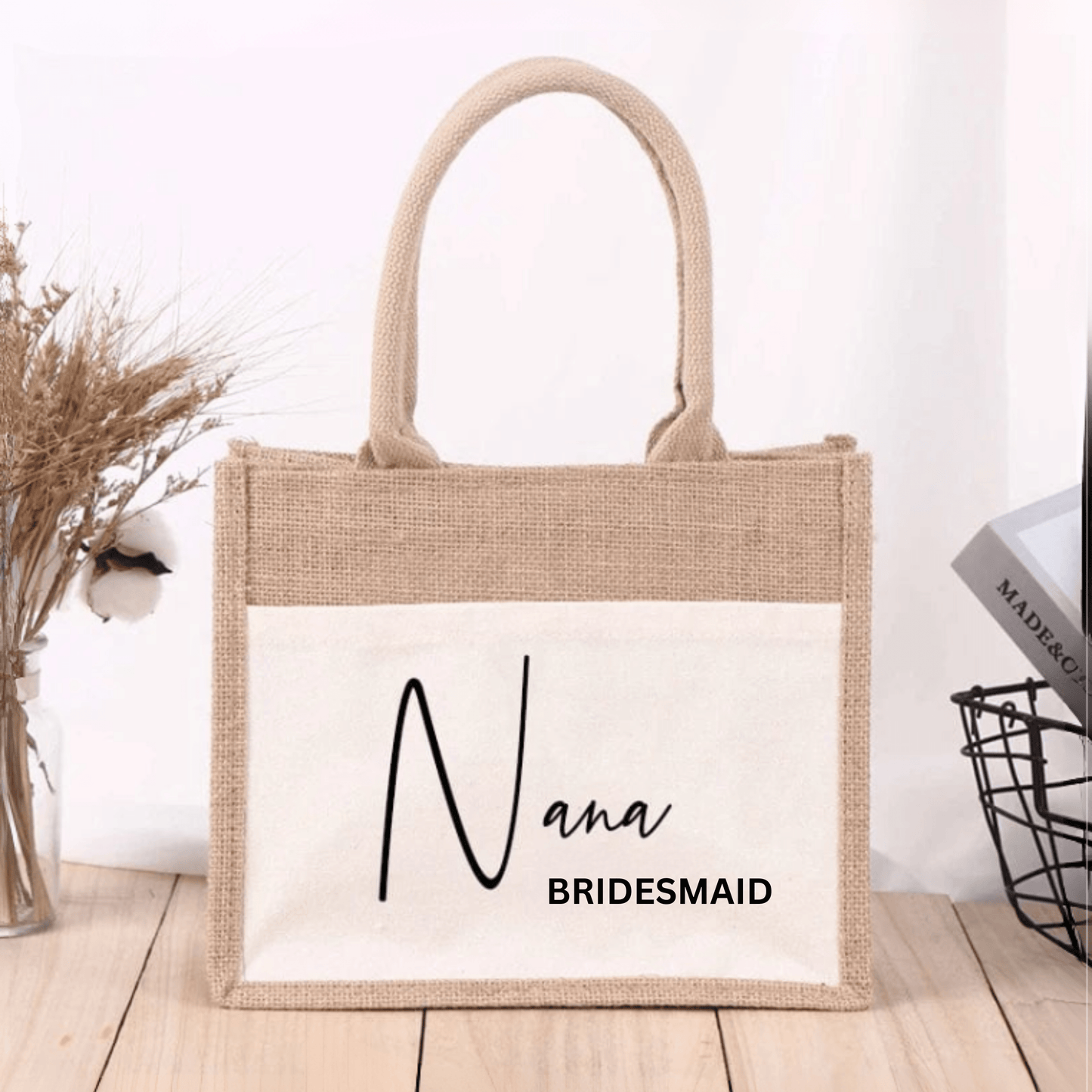 Personalised Name Bridesmaid Tote Bag Gift Bag High Quality Jute Bag