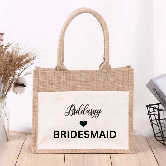 Personalised Name Bridesmaid Tote Bag Gift Bag High Quality Jute Bag