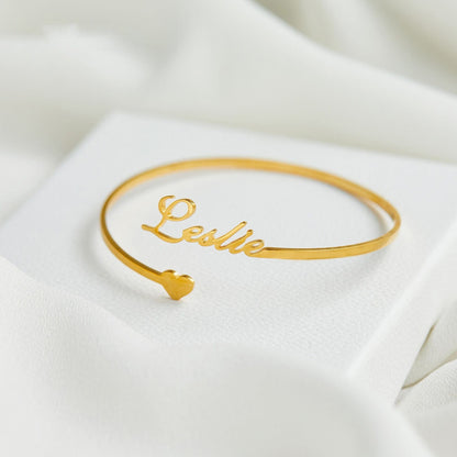 Personalized Custom Name Bracelet for Women New Stainless Steel Open Adjustable Heart Bracelet Girl Dainty Jewelry Wedding Gift