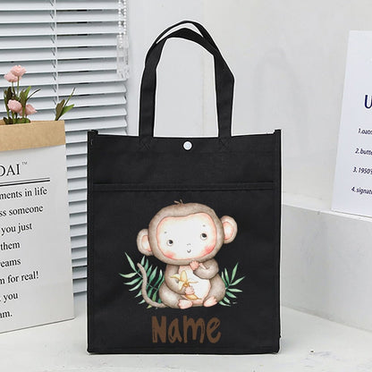Personalized Animal with Name Kids Library Tote Bags Homeschool Cute  Reading Books Bag Children School Bag Kids Birthday Gifts