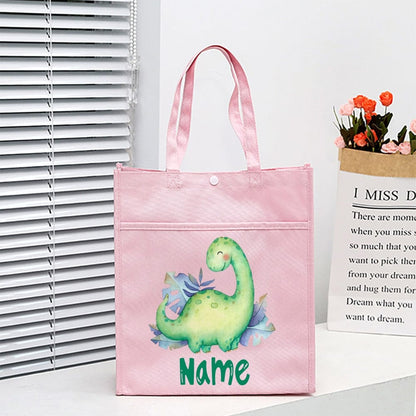 Personalized Animal with Name Kids Library Tote Bags Homeschool Cute  Reading Books Bag Children School Bag Kids Birthday Gifts
