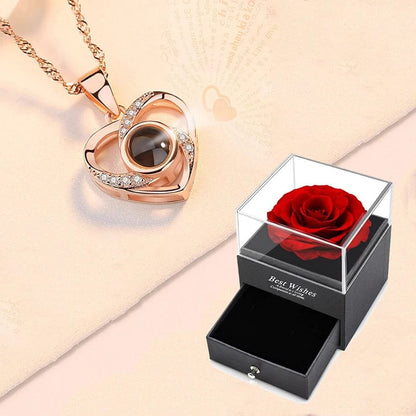 Christmas Gifts For Girlfriend 100 Languages I Love You Projection Necklace With Rose Gift Box 2023 Fashion Romantic Jewelry