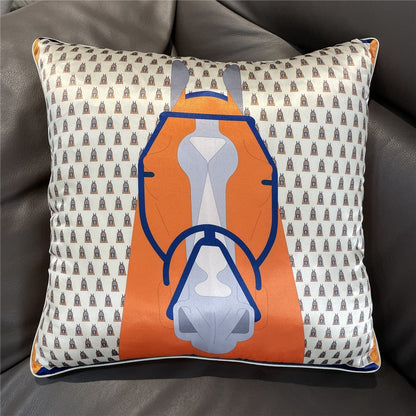 New Silk Pillowcase Brand Design Plaid Horse Sofa Throw Pillow Chair Car Cushion Cover Home Decoration Fashion Pillow