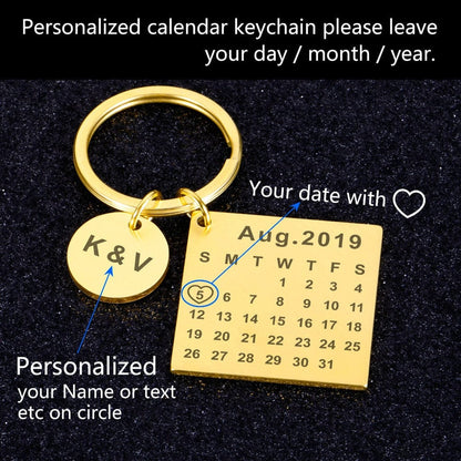 Custom Keychain Personalized Calendar Keychain Hand Carved Calendar Keyring Gift for Boyfriend Girlfriend Private Custom Engraving