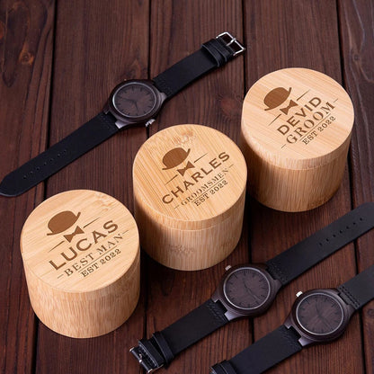 Personalized Men's Custom Watch Box Wooden Moisture Resistant Watch Box With Small Pillow Wedding Party Groomsmen Gift
